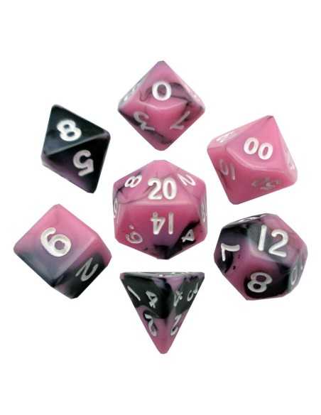 FanRoll Mini Dice Set Pink/Black with White Numbers (7)