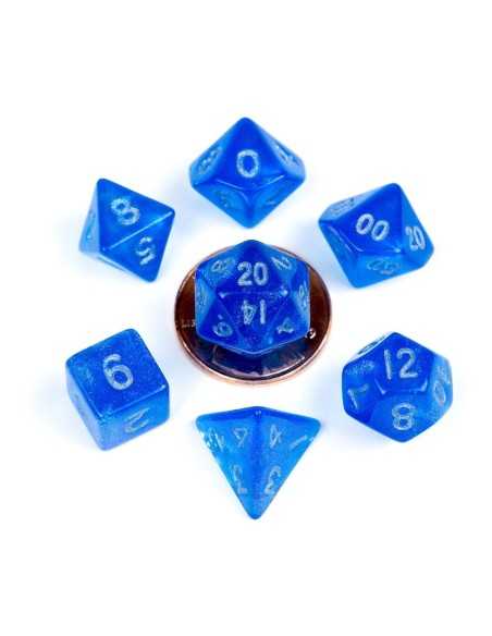 FanRoll Mini Dice Set Stardust Blue with Silver Numbers (7)