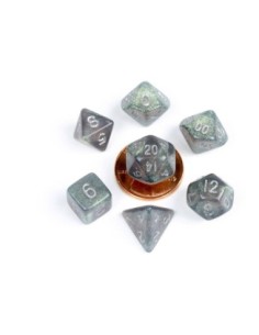 FanRoll Mini Dice Set Stardust Gray with Silver Numbers (7)