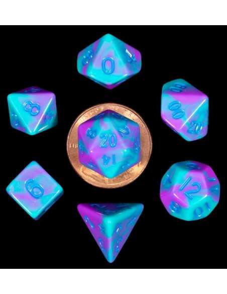 FanRoll Mini Dice Set Turquoise and Purple Marble (7)