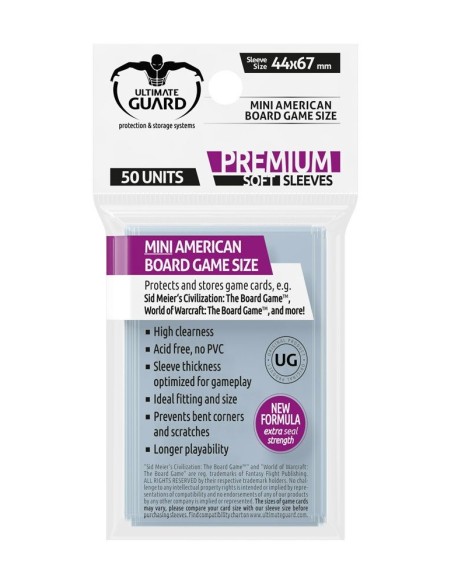 Ultimate Guard Premium Soft Sleeves for Board Game Cards Mini American (50) - 1 - 