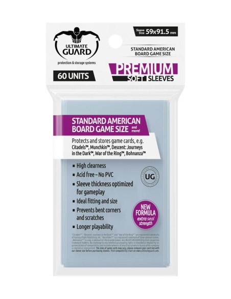 Ultimate Guard Premium Soft Sleeves for Board Game Cards Standard American (60) - 1 - 