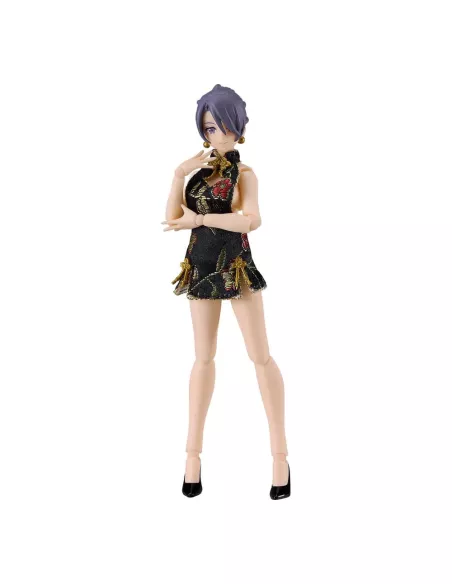 Original Character Figma Action Figure Female Body (Mika) Mini Skirt Chinese Dress Outfit (Black) 13 cm