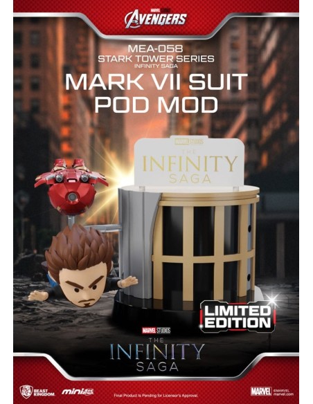 Marvel Mini Egg Attack Figures The Infinity Saga Stark Tower series Tony Stark & Mark VII suit pod mod 12 cm