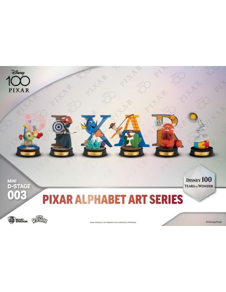 Disney Mini Diorama Stage Statues 10 cm 100 Years of Wonder Pixar Alphabet Art Assortment (6)